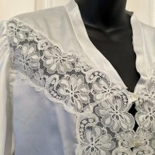 Vintage Italian White Satin Lace Nightgown | Romantic Bridal Peignoir Robe | Long Sleeve Boudoir Dress