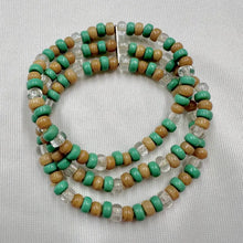 Vintage Triple Wrap Beaded Stretch Bracelet | Mint Green & Natural Wood Tone Beads | Layered Boho Y2K Bracelet | Multi Strand Statement