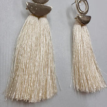 Cream Tassel Statement Earrings | Gold Tone Fringe Drop Earrings | Boho Chic Long Tassel Stud Earrings