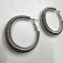 Vintage Ribbed Silver Hoop Earrings, Chunky 90s Statement Jewelry