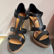 Black Leather Platform Heels Size AU 10 | Strappy Minimal Sandals Chunky Heel
