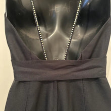 Vintage Handmade Black Evening Gown with Iridescent Rhinestone Straps & Detachable Bow Belt - Open Back Formal Maxi Dress