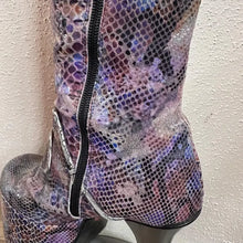Y2K Platform Knee High Boots by Luchiny | Metallic Snake Print Leather Boots EU 38