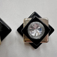 Vintage Geometric Black & Silver Statement Stud Earrings | Art Deco Acrylic Earrings | Bold 80s Square Earrings | Minimalist Retro Jewellery