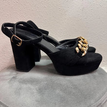 Nasty Gal Black Platform Heels with Gold Chain – Y2K Chunky Sandals Size EU