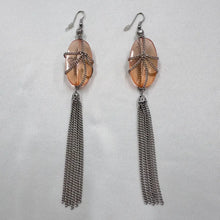 Vintage Peach Acrylic & Silver Chain Tassel Earrings | Long Statement Drop Earrings | Y2K Boho Dangle Earrings