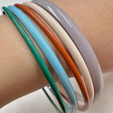 Vintage Pastel Enamel Bangle Set | 5 Stackable Bangles | Green Blue Orange Pink Lilac | Retro Minimal Jewelry
