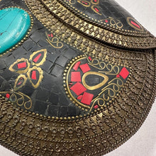 Vintage Bohemian Metal Clutch Bag | Turquoise Style Stone Crossbody Purse | Tribal Mosaic Evening Bag