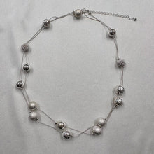 Vintage Silver Beaded Long Necklace | Minimalist Floating Ball Necklace | Modernist Layering Jewelry | Retro Metallic Strand necklace