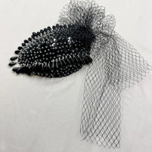 Vintage Black Beaded Fascinator Hat | Rhinestone Cocktail Headpiece, Birdcage Veil Accessory