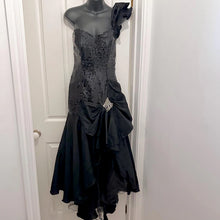 Vintage Nadine Black Sequin One Shoulder Gown | Asymmetrical Taffeta Bow Formal Dress ￼