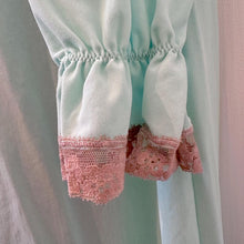 Vintage 1970s Vieling Mint Green Maxi Nightgown | Pleated All Nylon Sleepwear with Contrast Lace & Ruffle Hem | Size 12 Fits Small to Medium
