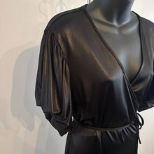 Liza Emanuele Black Wrap Dress, Satin-Like Finish, Batwing Sleeves, Asymmetric Hem (AUS 14)