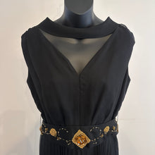 Mary Charmaine Black Pleated Jumpsuit, Embellished Waist, Sheer Wide Leg Trousers