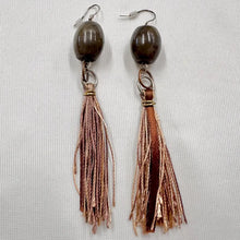 Vintage Olive Acrylic Bead Tassel Earrings | Long Boho Fringe Drop Earrings | Earth Tone Statement Earrings