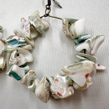 Vintage Mother of Pearl Chip Hoop Earrings | Shell Statement Hoops | Iridescent Beaded Earrings