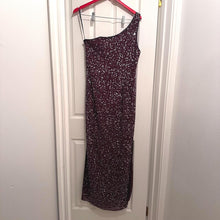 Burgundy Sequin Maxi Dress with High Slit, Mr K Vintage l Silk Evening Gown, Size 12 One Shoulder Dress