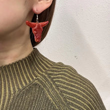 Vintage Red Glitter Longhorn Skull Drop Earrings | Western Cowgirl Resin Statement Earrings