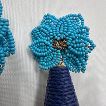 Vintage Blue & Turquoise Beaded Floral Statement Earrings | Raffia Drop Earrings | Tropical Boho Dangle Earrings