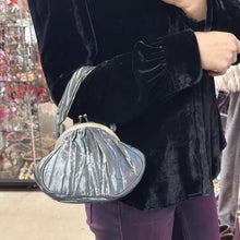 Vintage Charcoal Grey Satin Ruched Evening Bag, Kiss Lock Frame Purse, Y2K Formal Mini Handbag