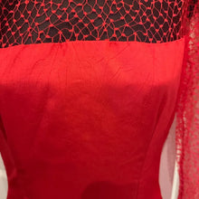 Vintage 1980s Red Mermaid Gown | Sheer Lace Sleeves, Ruched Formal Dress
