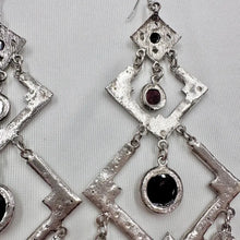 Statement Red Rhinestone Chandelier Earrings | Oversized Geometric Dangle Earrings | Silver Tone Gothic Boho Earrings