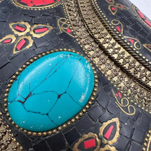 Vintage Bohemian Metal Clutch Bag | Turquoise Style Stone Crossbody Purse | Tribal Mosaic Evening Bag
