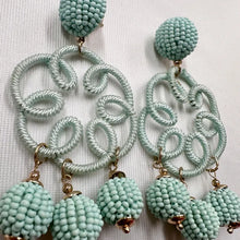Vintage Mint Green Beaded Chandelier Earrings | Statement Seed Bead Tassel Earrings | Boho Pastel Dangle Earrings