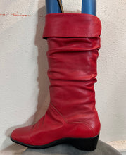 Vintage 80s Red Leather Slouch Mid-Calf Boots