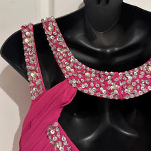 Vintage Hot Pink Rhinestone Cutout Evening Gown Maxi Dress Glam Prom Dress