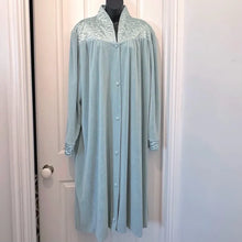 Vintage Givoni Sage Velour Robe | Quilted Satin Yoke Housecoat, Fits Large to XL