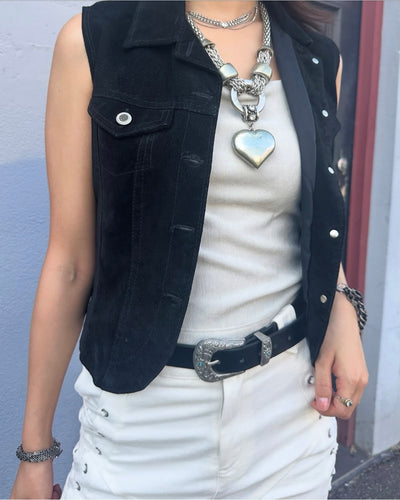 Vintage Mickey & Co. Suede Vest – Embroidered Back, 90s Disney Streetwear