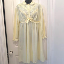 Vintage Butter Yellow Babydoll Nightgown / Lace Ruffle Night Dress / Coquette Fairy Lingerie Dress
