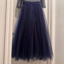 Vintage Tony Bowls Navy Beaded Tulle Evening Dress – Celestial Y2K Princess Gown