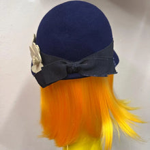 Vintage Navy Wool Felt Cloche Hat | Floral Appliqué, 1960s Style, Made England