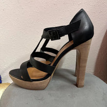 Black Leather Platform Heels Size AU 10 | Strappy Minimal Sandals Chunky Heel
