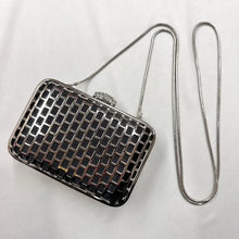 Witchery Black Silver Box Clutch Bag, Rhinestone Clasp Evening Purse, Metal Cage Chain Shoulder Bag, Y2K Party Handbag