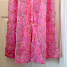 Vintage Pink Floral Sheer Housecoat Dressing Gown - Ruffled Collar Button Front Maxi Duster Robe