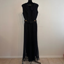 Mary Charmaine Black Pleated Jumpsuit, Embellished Waist, Sheer Wide Leg Trousers