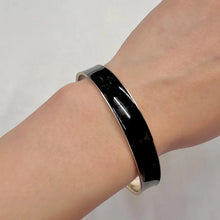 Vintage Black Enamel Bangle | Two-Tone Gold & Silver Tone Bracelet | Minimalist Statement Cuff