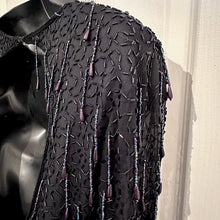 Vintage 80s/90s La Bam Collection Black Silk Beaded Tassel Cocktail Dress - Medium