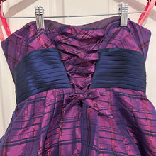 Flirt by Maggie Sottero Purple Plaid Strapless Bubble Dress | Corset Back Prom Party Gown