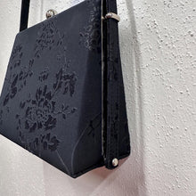 Vintage Black Floral Jacquard Evening Bag | Gothic Romantic Satin Clutch | 90s Shoulder Purse