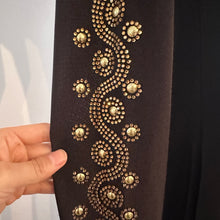 Black Gold Rhinestone Maxi Dress, Long Sleeve Deep V Neck Evening Gown, Diagonal Embellished Formal Dress, Elegant Statement Party Wear