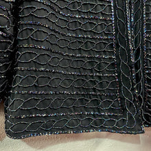 Vintage Black Beaded Jacket | Iridescent Sheer Evening Cardigan, Art Deco Style