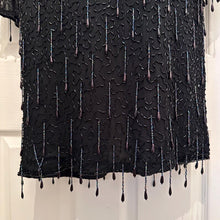 Vintage 80s/90s La Bam Collection Black Silk Beaded Tassel Cocktail Dress - Medium