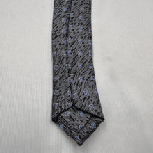 Vintage Black & Silver Silk Necktie with Blue Geometric Pattern Retro Tie