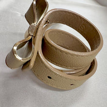 Beige Bow Belt / Vintage Inspired Faux Leather Ribbon Belt / Coquette Statement Waist Belt / Gold Tone Detail