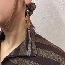 Vintage Peach Acrylic & Silver Chain Tassel Earrings | Long Statement Drop Earrings | Y2K Boho Dangle Earrings