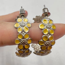Vintage Silver Tone & Yellow Daisy Hoop Earrings | Floral Statement Earrings | Retro Flower Hoops